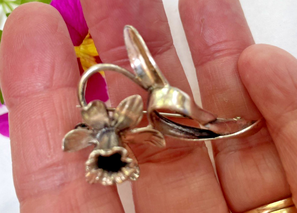 Sterling Silver Vintage Daffodil Jonquil Flower Brooch Pin-March Birthday flower