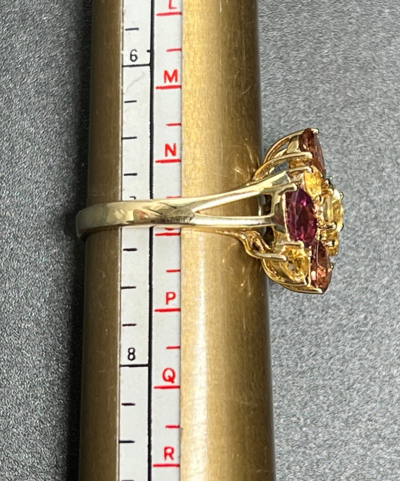 9ct Yellow Gold Ring Amethyst Topaz Garnet Sapphire Multi Gemstone 3.8g Stamped