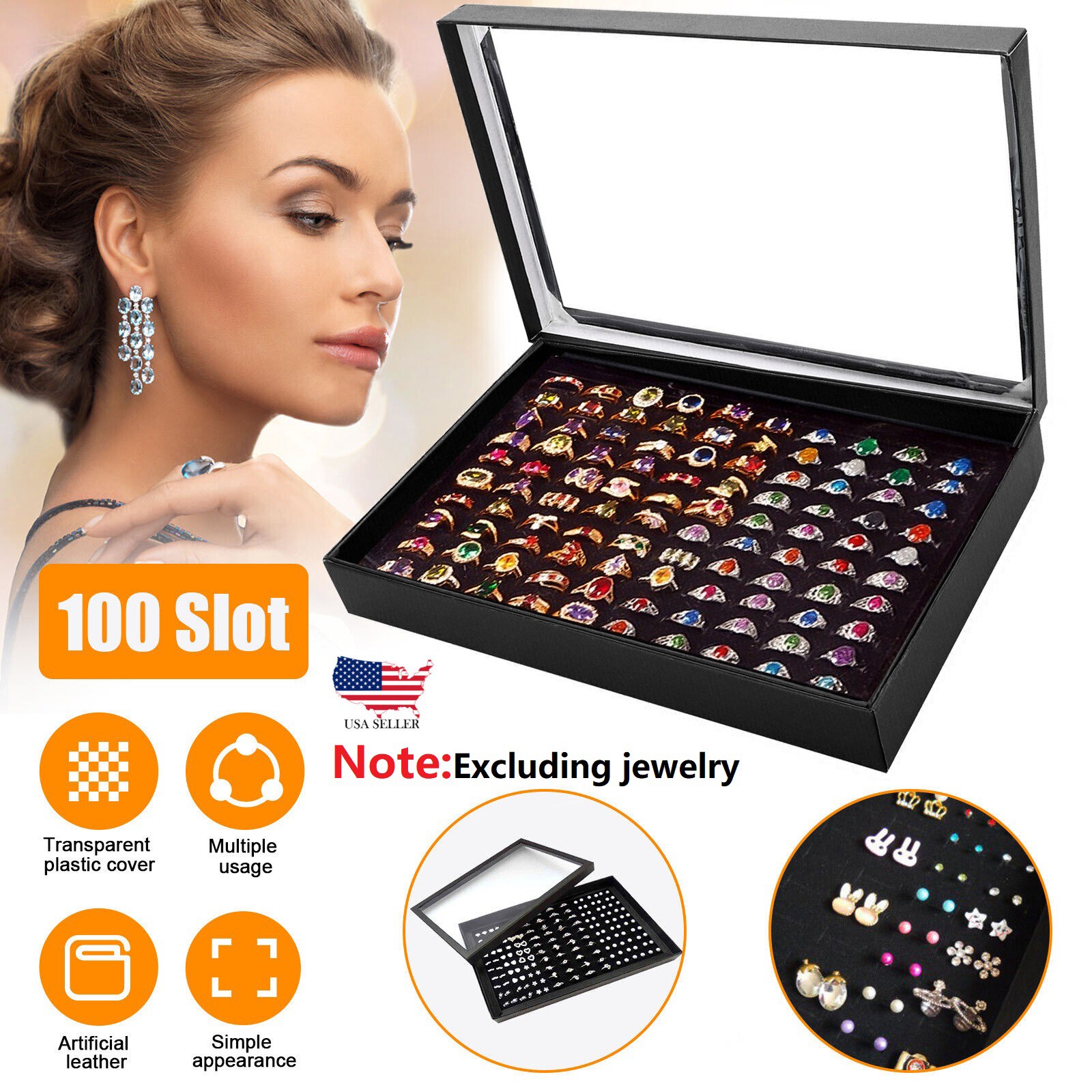 Velvet Jewelry Tray for Drawers Black Jewelry Display 100 Slot Jewelry Organizer