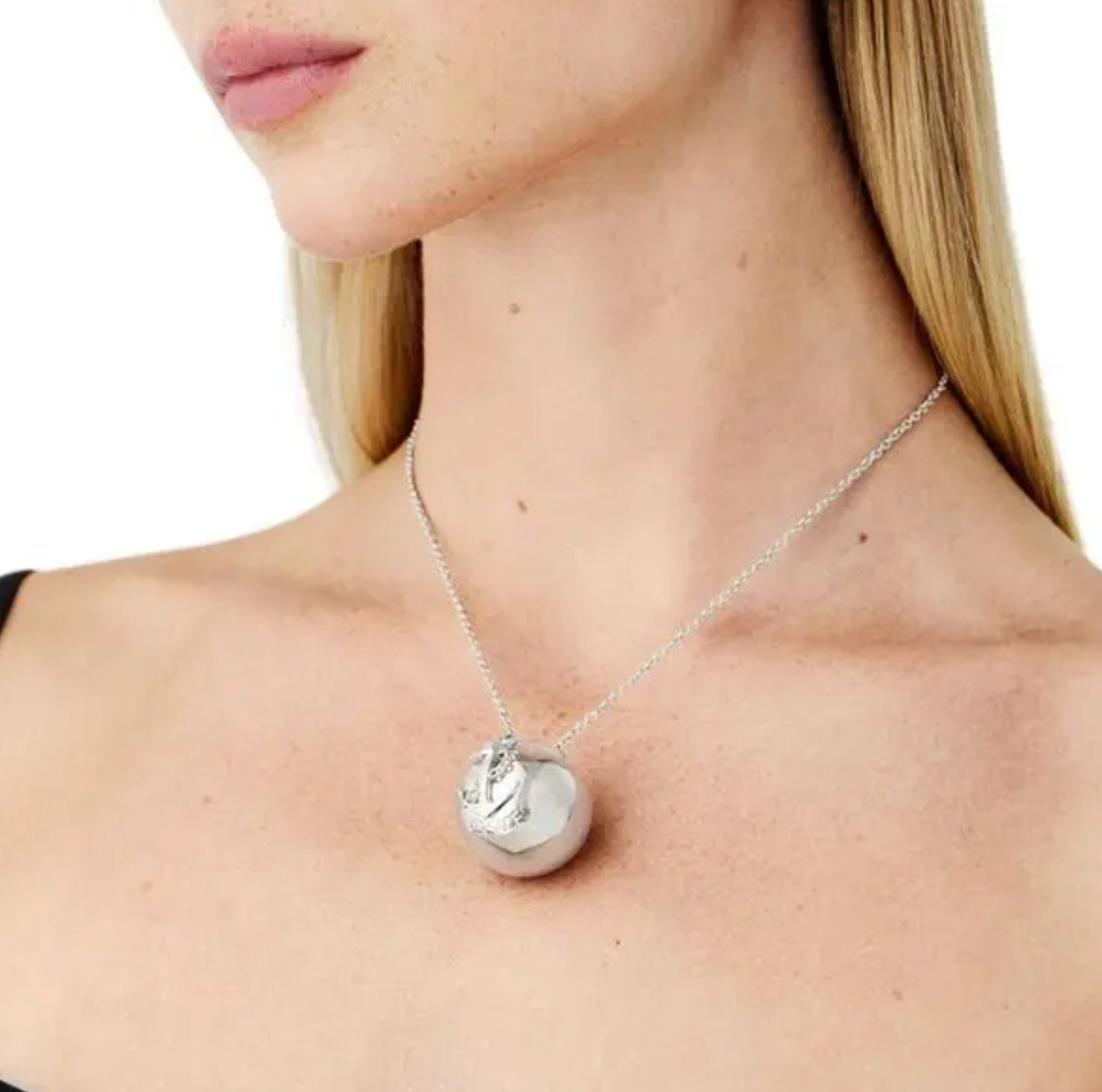 NIB Versace Nautical Anchor Logo Large Silver Sphere Round Pendant Necklace $975