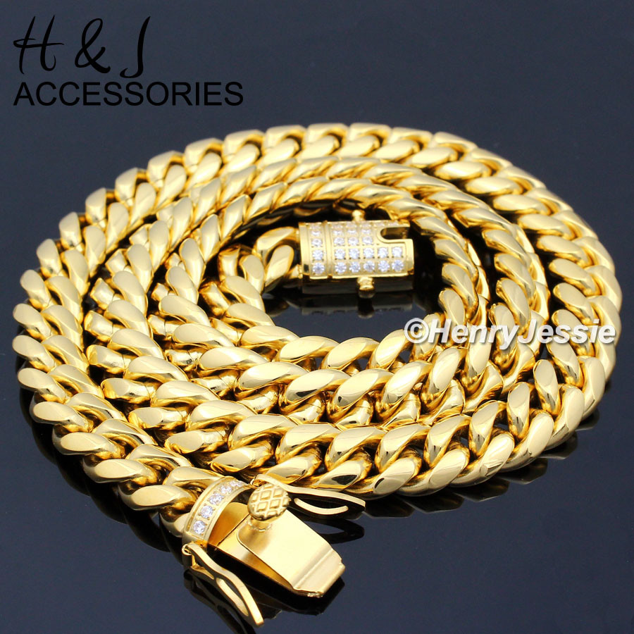 30″MEN Stainless Steel 12mm Gold Plated ICYCZ Miami Cuban Chain Necklace*GN158