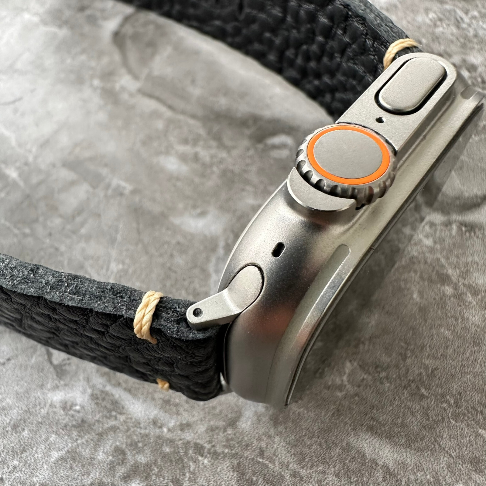Thick Lychee Dark Black Leather Watch Strap Band For Apple Watch Ultra 1 2 49mm