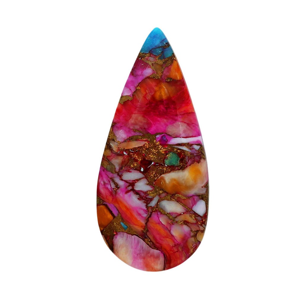Natural Kingman Orange Dahlia Turquoise 15.1×32.7×4 mm Pear Gemstone LS78-06891