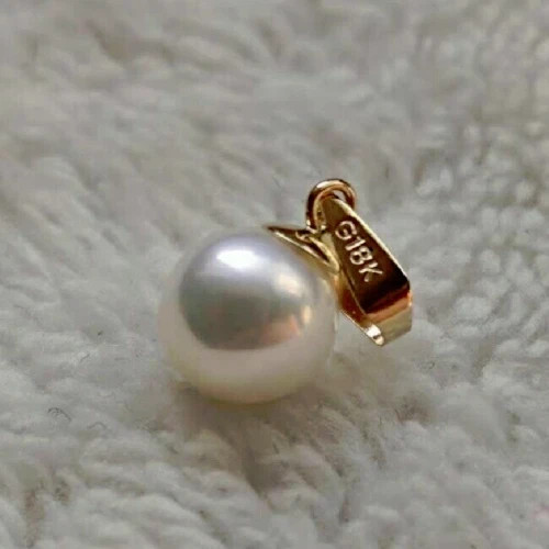 Stunning AAA Natural 8mm White Akoya Round Pearl Pendants 18k Solid Yellow Gold