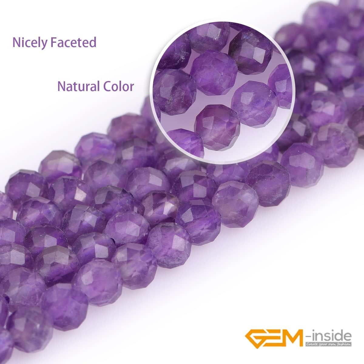 Gem-Inside Amethyst Gemstone Loose Beads Natural 4Mm round Faceted Crystal Energ