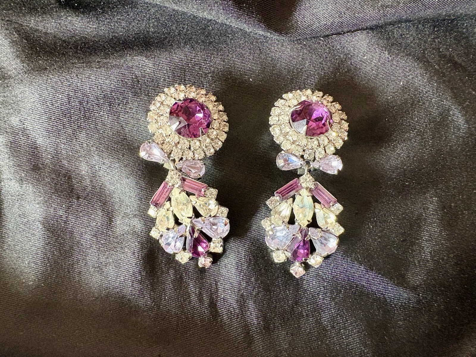 Vintage Signed Hobe’ Parure Amethyst Rhinestone Necklace Bracelet Earrings RARE