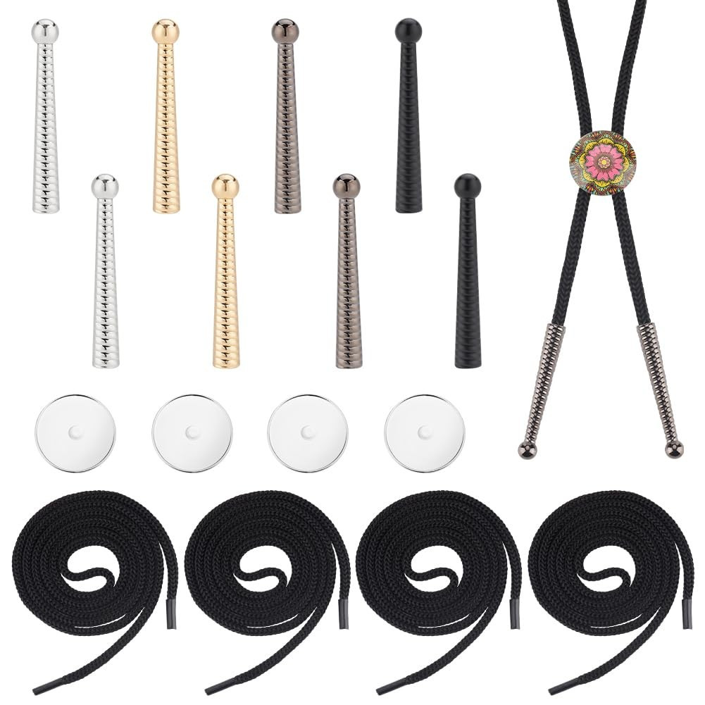 Bolo Tie Findings Cowboy Tie Bolo Tie Tips End Caps Kit Including Nylon Cords,
