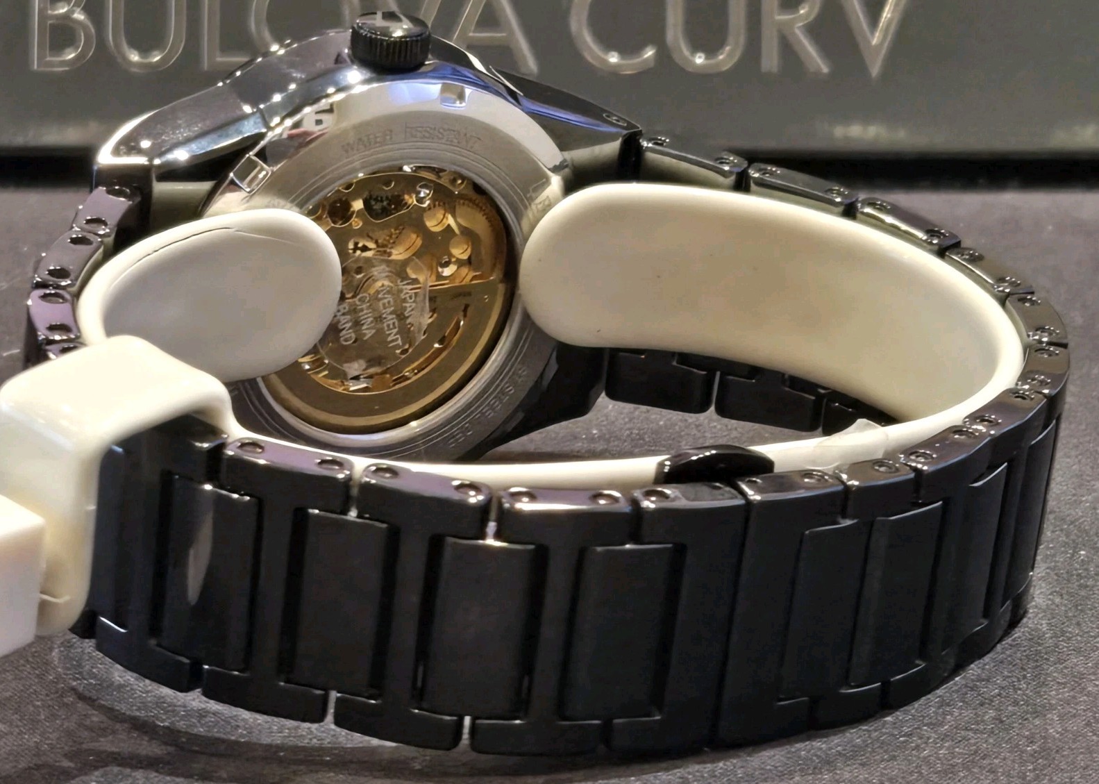 STORE DISPLAY Bulova Modern Millennia Automatic Skeleton Black Mens Watch 98A291