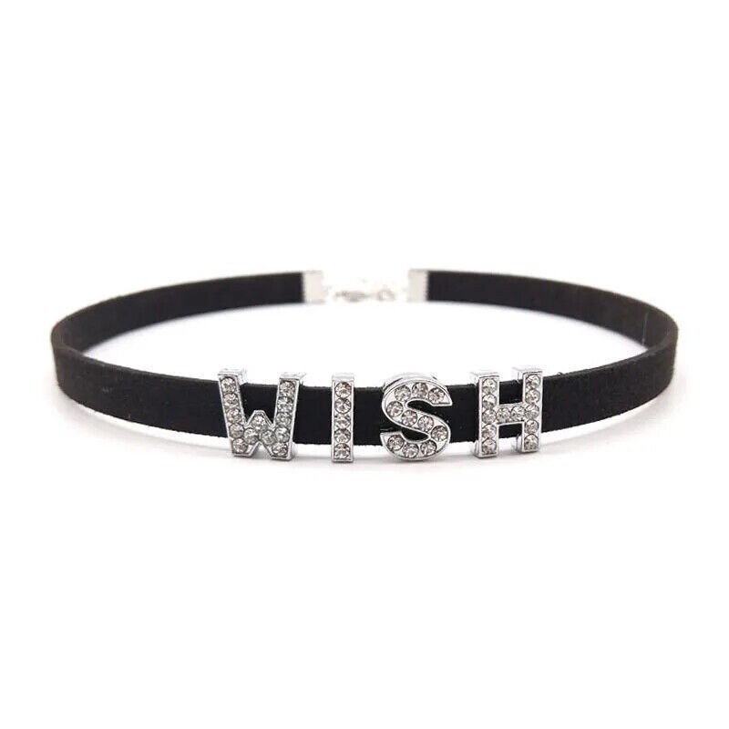 Rhinestone PRINCESS Letter Choker Necklaces Women Girl Velvet Leather Collar X3