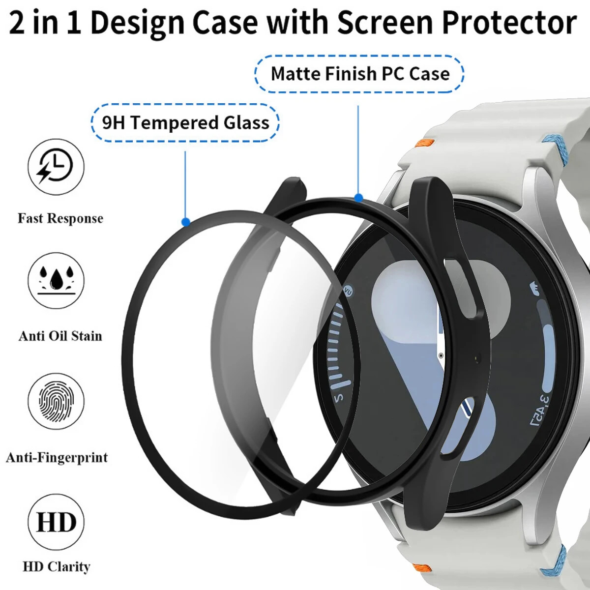 Silicone Band Strap+PC Case Cover for Samsung Galaxy Watch 7/6/5/4/FE 40mm 44mm