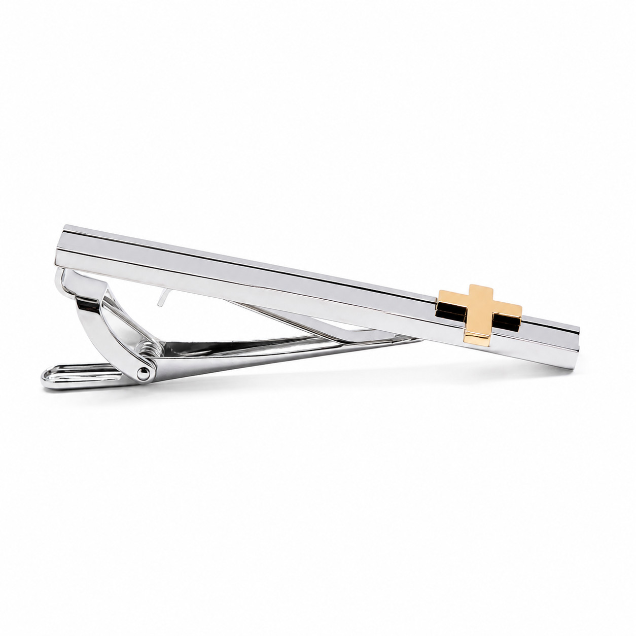 Two Tone Christian Cross Tie Clip Silver Gold Faith Religious Men’s Tie Bar