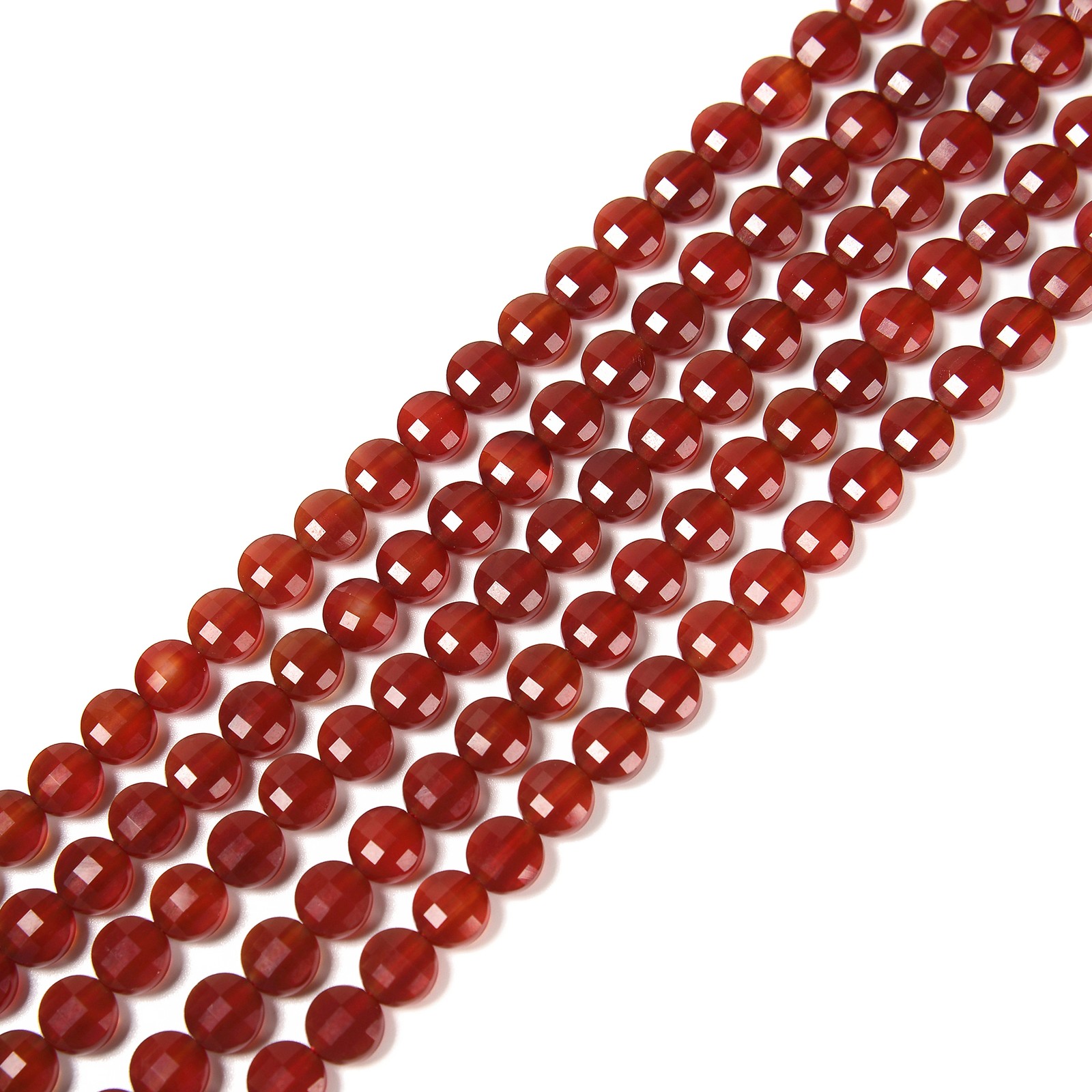 Carnelian Faceted Coin Beads Size 8mm 15.5” Strand
