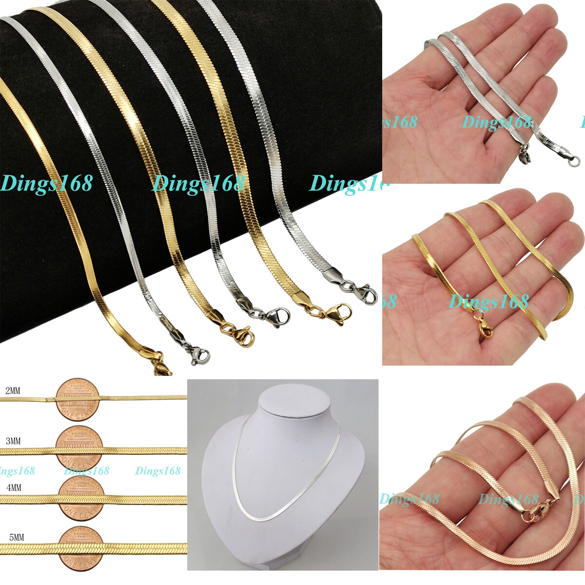 Men&Womens Genuine 18K Gold Filled Italian 16-24″ Flat Snake Chain Necklace C764