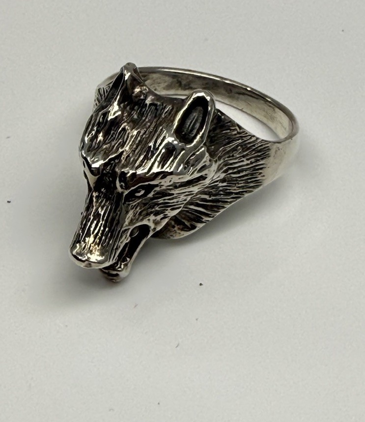 Sterling Silver 925 3D Wolf Head Snarling Ring Size 7.5 8g Gothic Biker Unisex