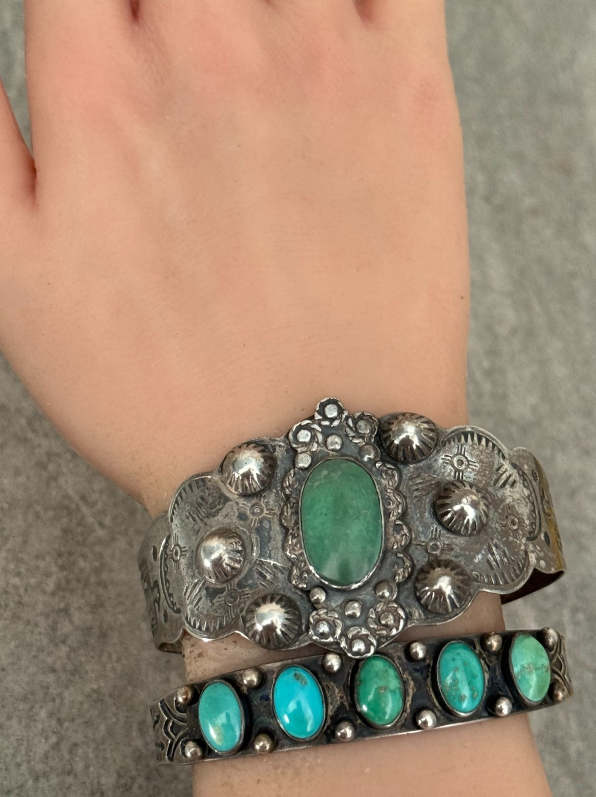 OLD FRED HARVEY era Navajo THUNDERBIRD Turquoise Sterling Bracelet 37+g 7.1 in