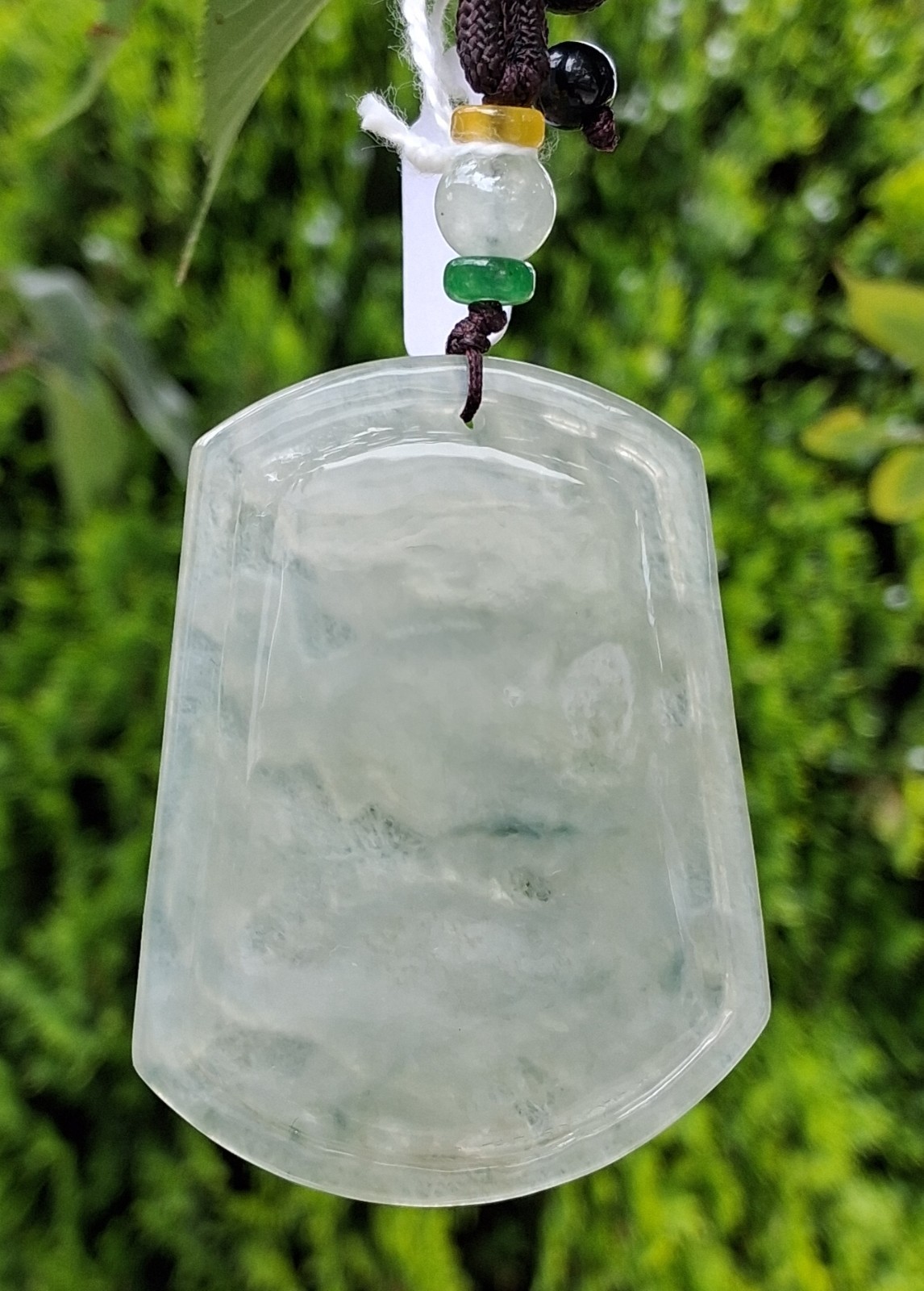 Natural Green Jade Dragon Amulet Pendant Necklace on Cord, Rectangle, Unisex