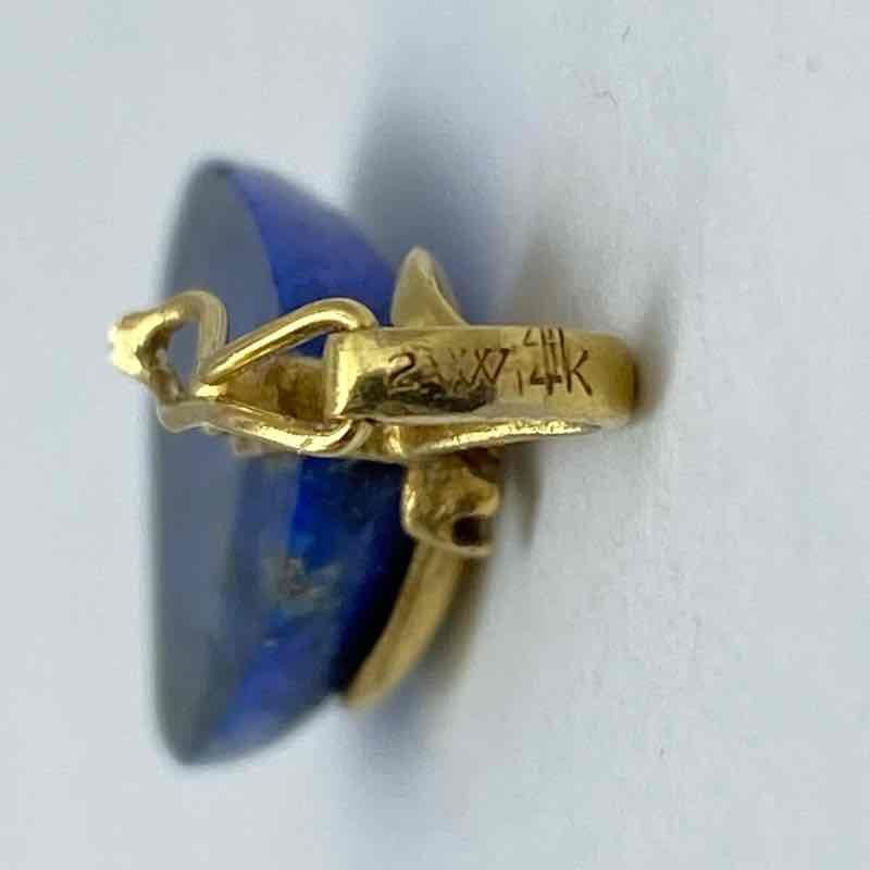 14K Yellow Gold Teardrop Lapis Lazuli and Diamond Pendant 1.125″ 2.5g