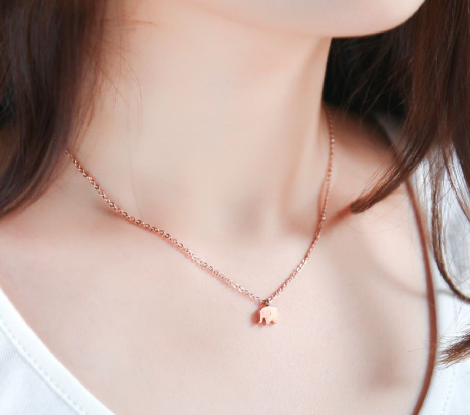 18KGP Rose Gold Stainless Steel Baby Elephant Pendant Necklaces