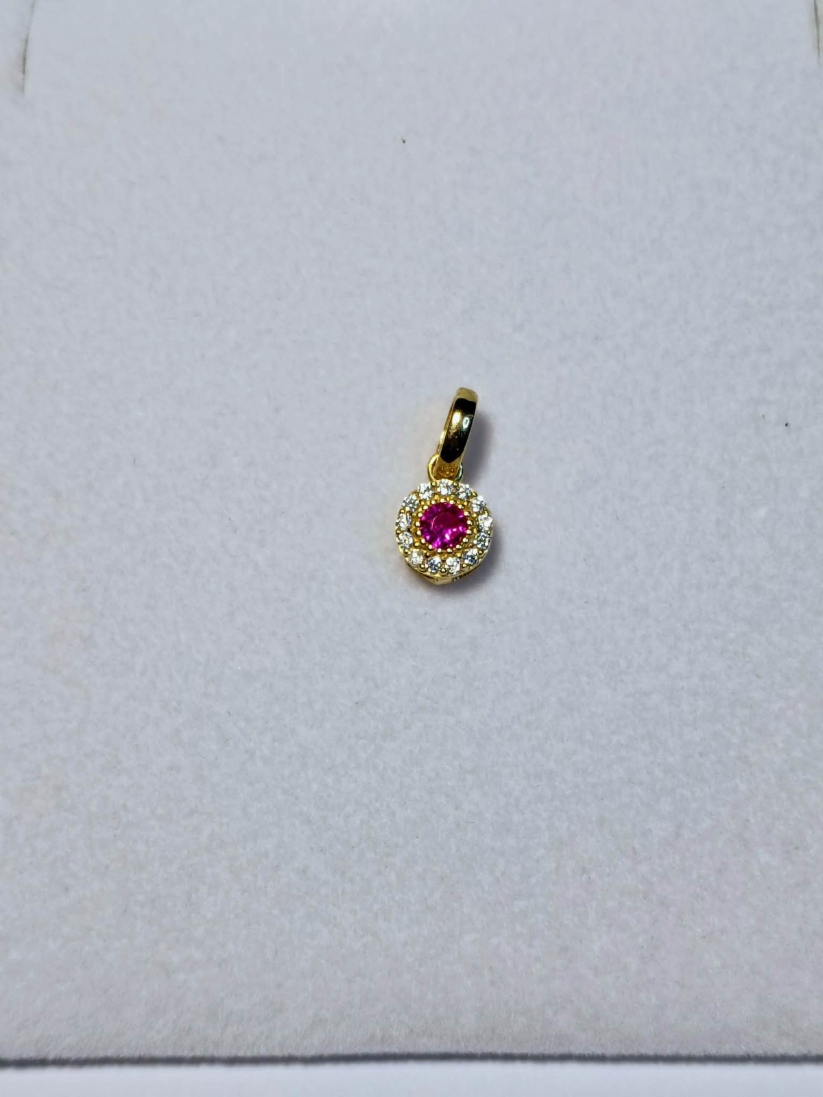10K Yellow Gold Pink/Red Gemstone & White Sapphire Halo Pendant Charm C Pictures