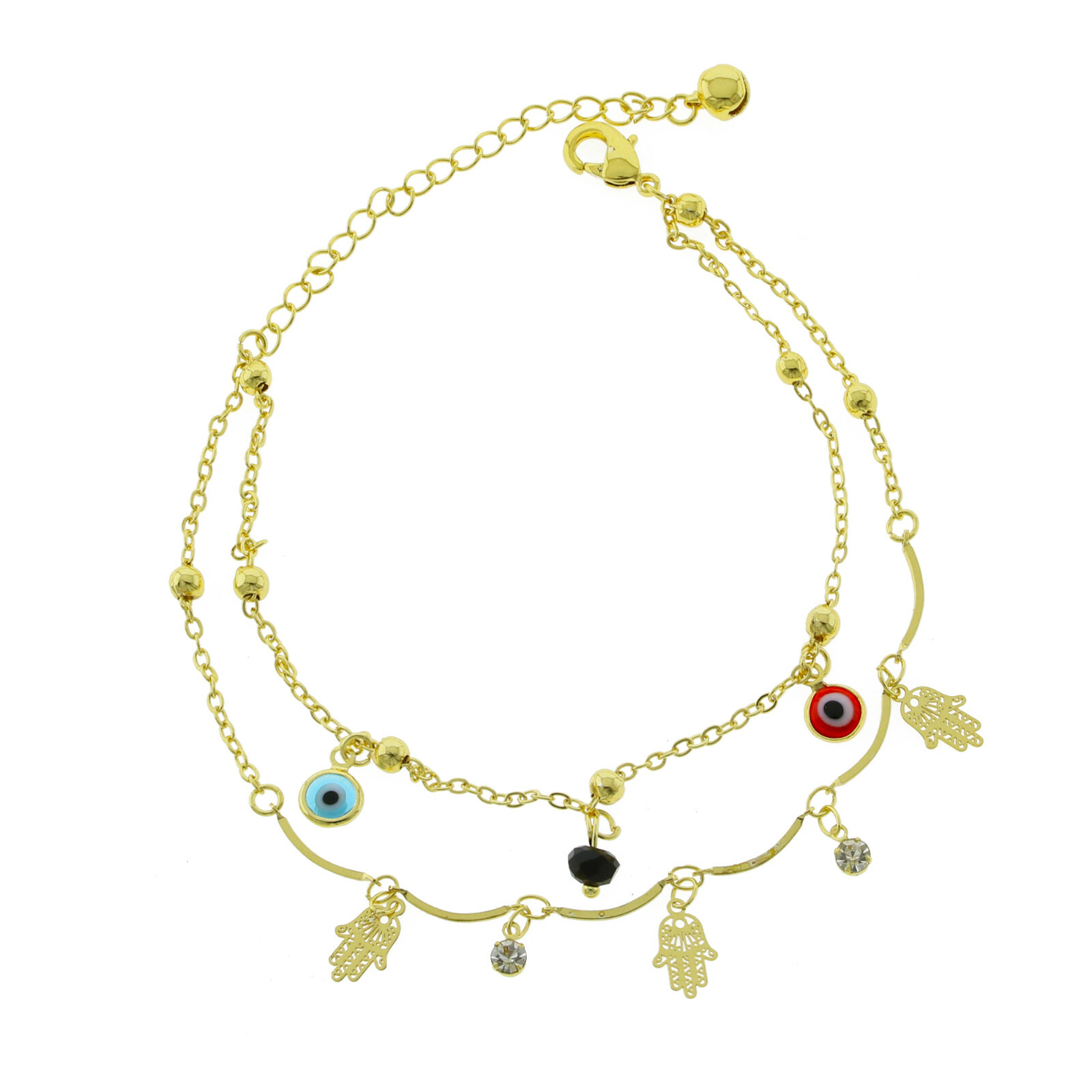 Women’s Elegant 14K Gold Filled Fancy CZ Evil Eye Hamsa Design Anklet 9.5-11”
