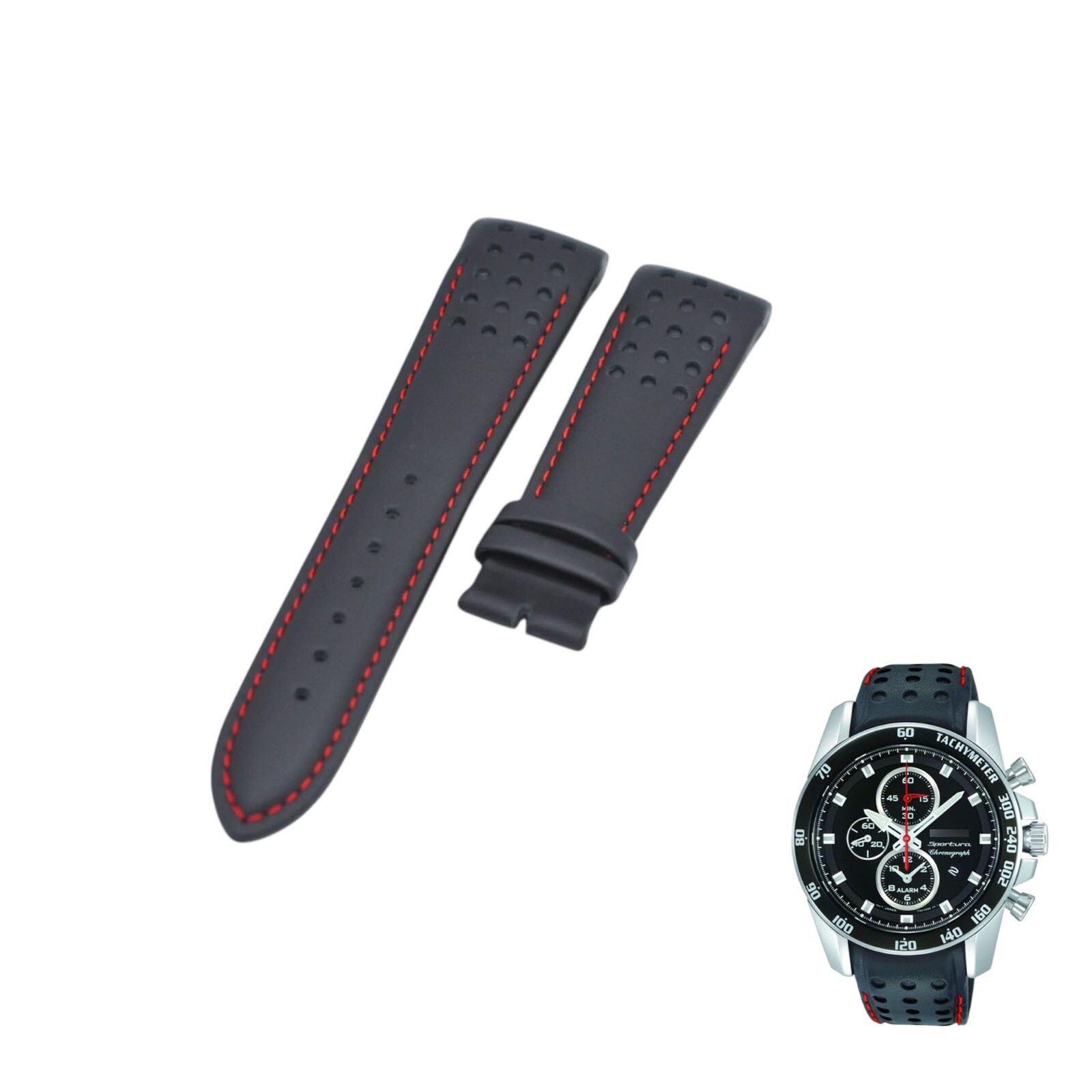 Sportura SNAE69P2 21mm Black Leather Watch Strap For Seiko