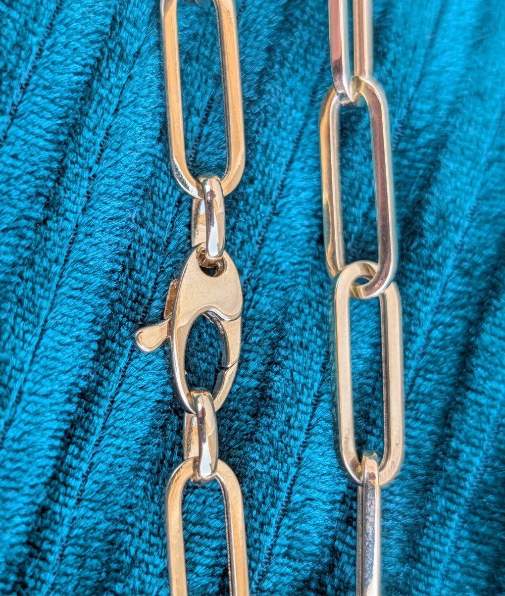 14k Yellow Gold Paperclip Link Bracelet 7.5″ 4.49g 11 Links Lobster Claw Clasp