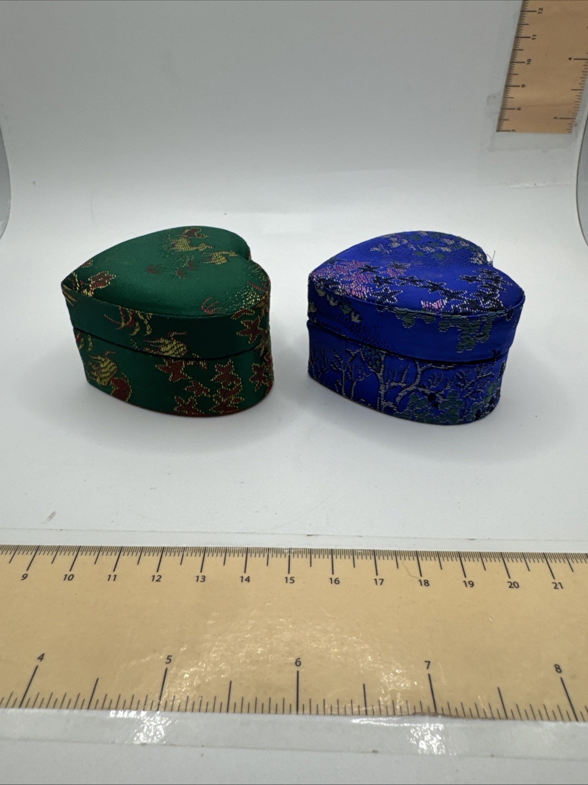 Set Of 2 Asian Ring Jewelry Box Compact Fabric Floral Portable – Heart Shaped