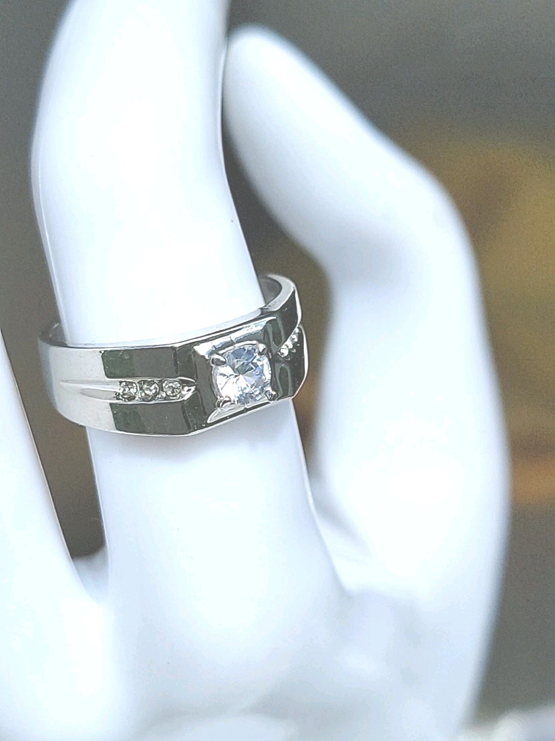 Mens Solitaire Ring White Gold EP 1 CT Simulated Diamonds (pinky)