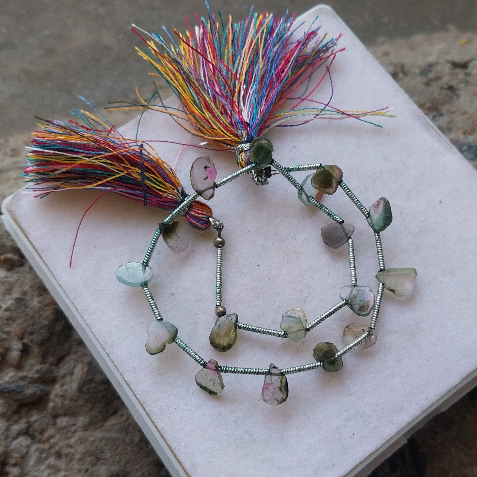 15 Carat Natural Watermelon Green Bi-Color Tourmaline Slice 8 Inch Necklace