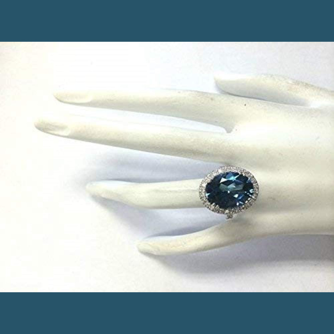 London Blue Topaz Ring 925 Sterling Silver Oval Cut CZ Accent Engagement Ring
