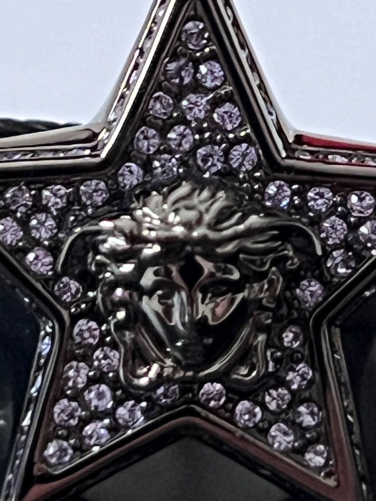 NIB Versace Medusa Logo Star Galaxy Purple Crystal Ruthenium Ring 15 US 7 $695