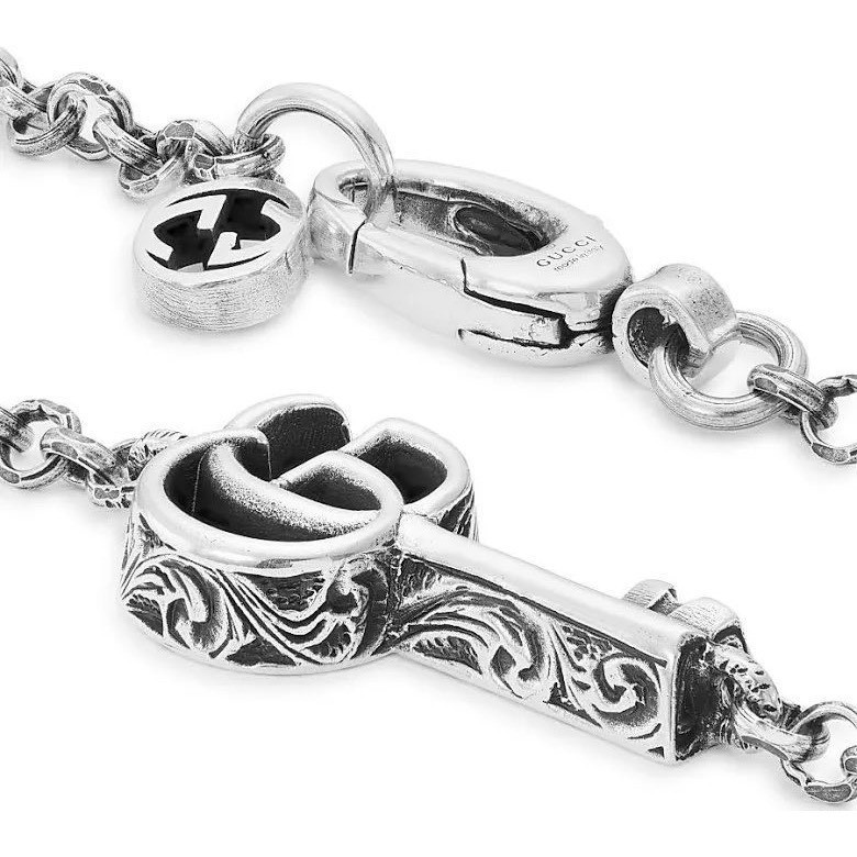 Authentic Gucci Double G Marmont Key Charm Bracelet 925 Silver Made in Italy NEW