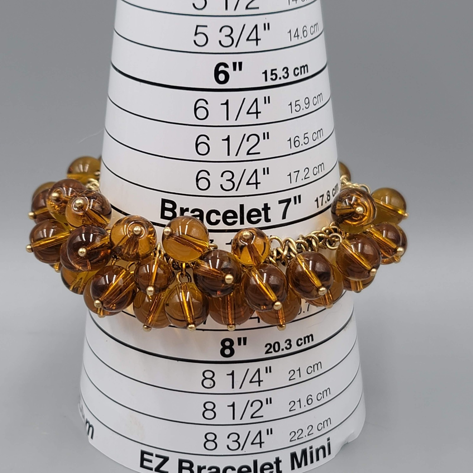 Brown Glass Bead Charm Bracelet Womens 7.25 In Gold Tone Chain Cluster Jewelry