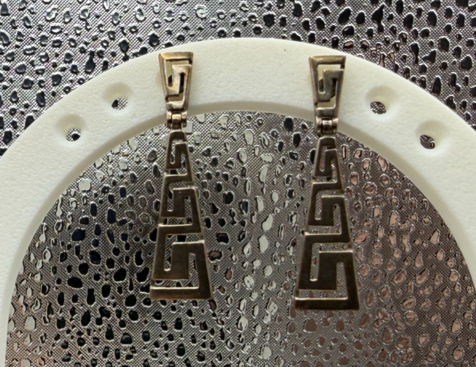 Vintage Sterling .925 Silver Greek Key Dangle/Drop Earrings – 1.5″ Tall