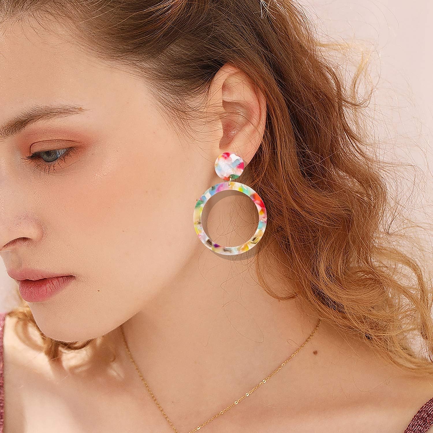Acrylic Drop Dangle Earrings Geometry Circle Tortoise Shell