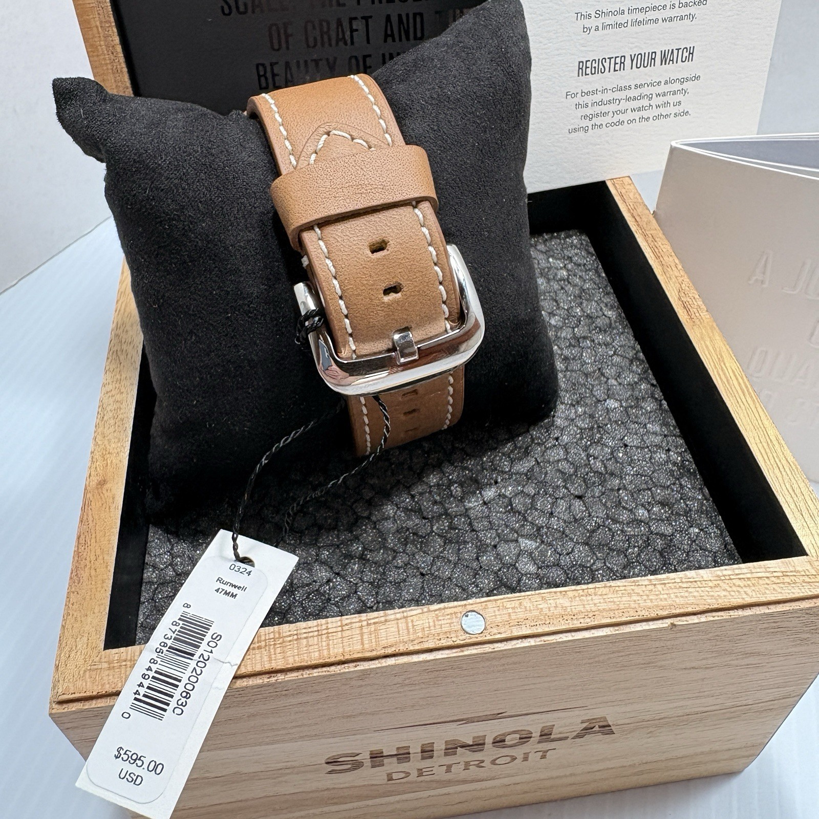 Shinola Runwell Quartz Watch Argonite 1069 White Dial 47mm New w/Tag, Engraved