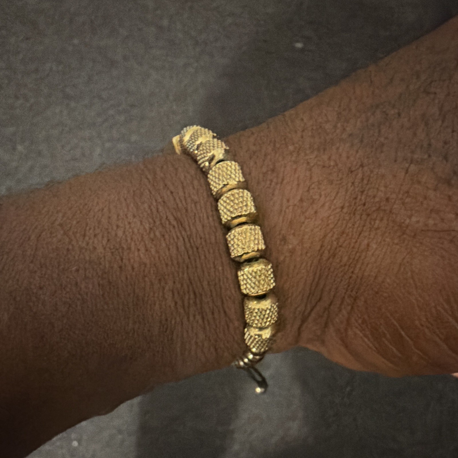 Men’s Gold Tone Metal Beaded Bracelet, Adjustable Drawstring Closure