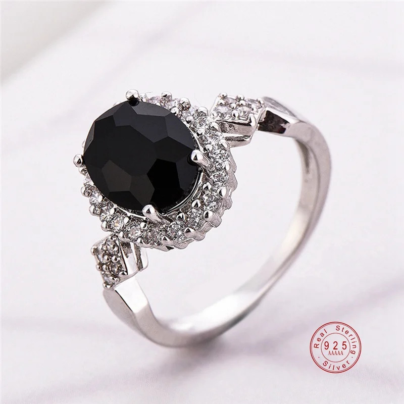 Stackable Ring 925 Sterling Silver Round Black Zircon Tension Mount Jewelry