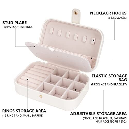 Travel Jewelry Box, Jewelry Organizer for Girls Gift Small Jewelry white