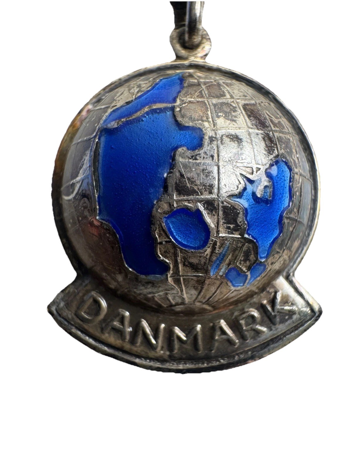 Vintage Sterling ELO 830S Silver Vintage Globe Pendant On Keychain Denmark
