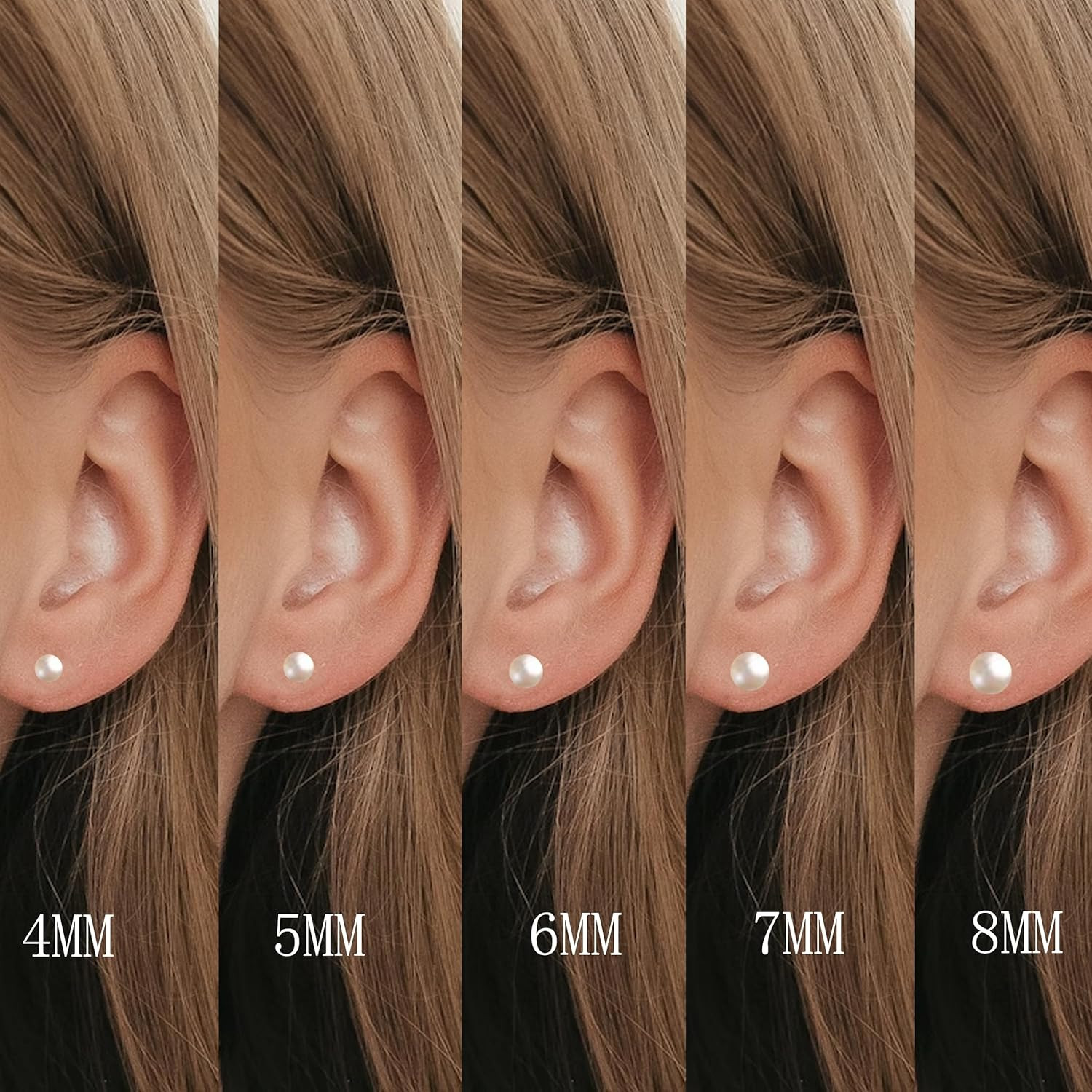 JINERA 5 Pairs Stud Earrings for Women 14K Plated Gold/Silver Pearl Ball Small S