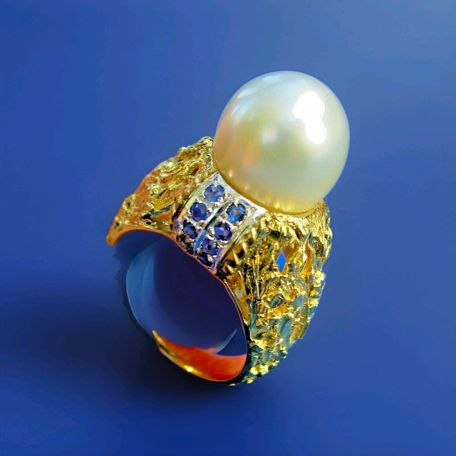 Original Pearl Sapphire Engagement Statement Ring Deco Cocktail Style 14K GOLD