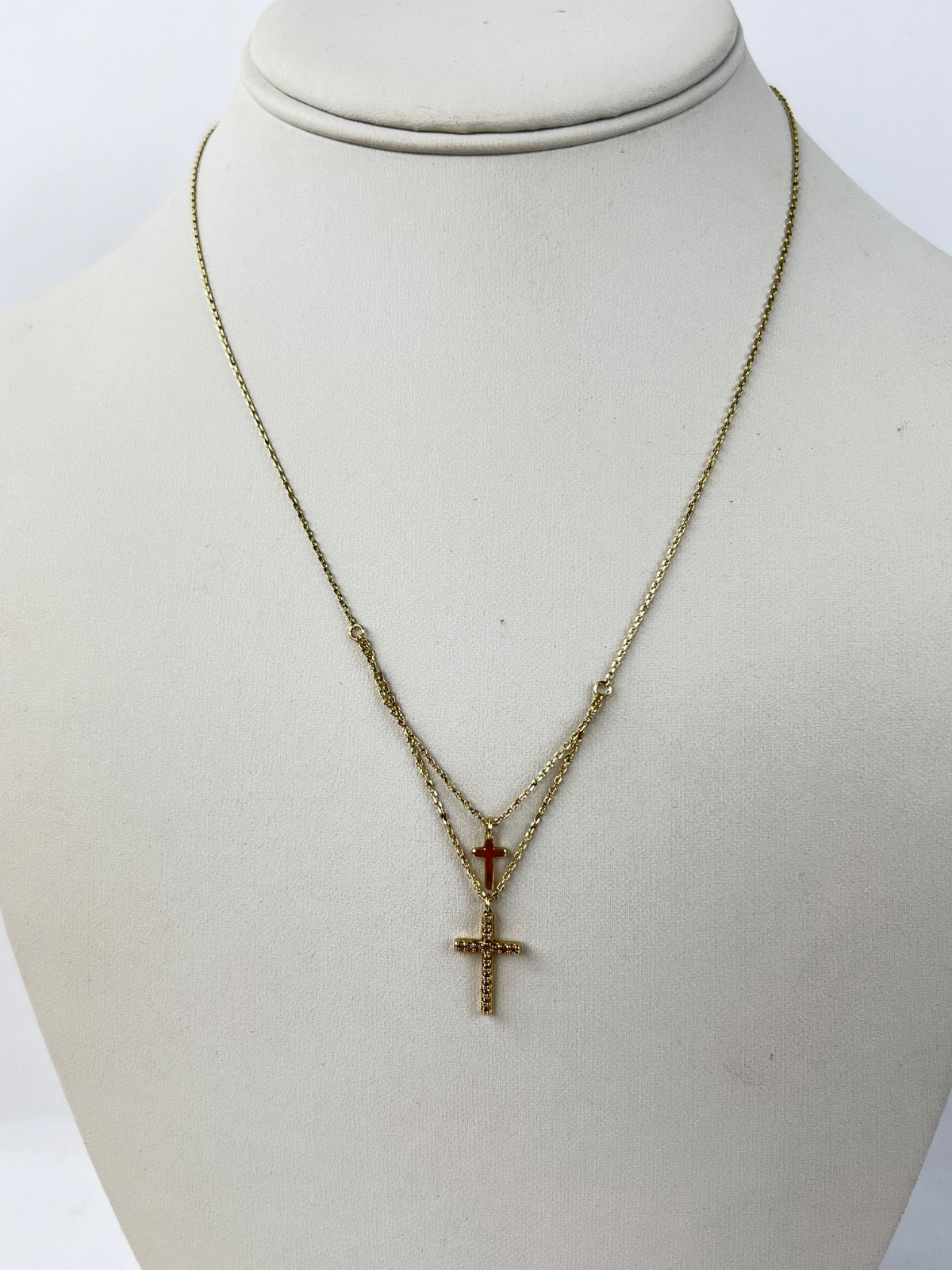 Fashion 3 Necklaces Lot Chains Gold Tone 3 Crosses 1 Bar Pendant Layering Set
