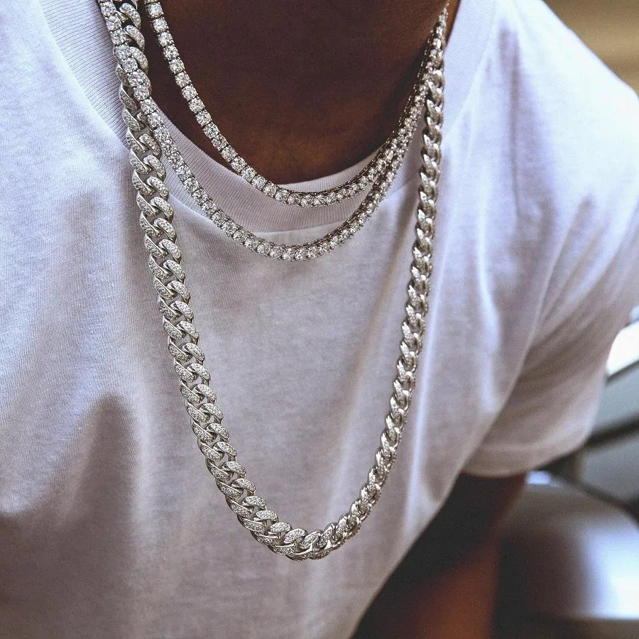 Mens Tennis Chain Necklace 100% Stainless Steel Cubic Zirconia Chain Bracelet