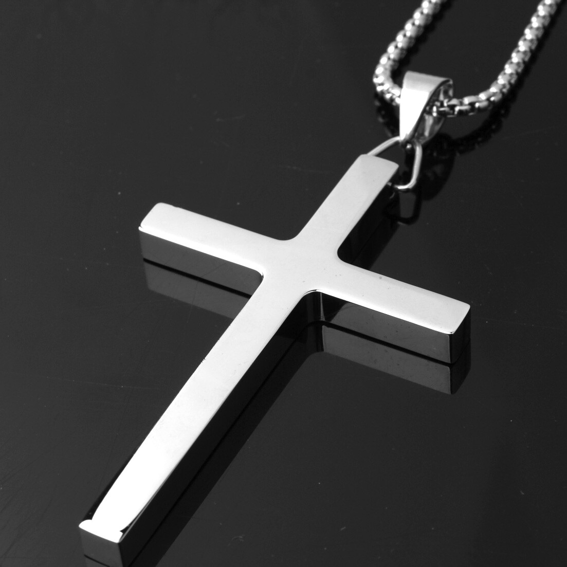 New Gift Unisex’s Men’s Silver Stainless Steel Big Cross Pendant Chain Necklace