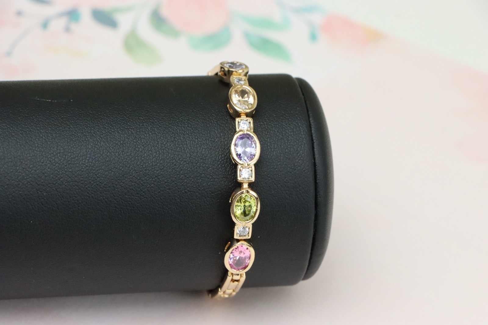 Rose Gold Plated Adjustable Bracelet, XPBL0755 Elegant Oval Multicolor Gem