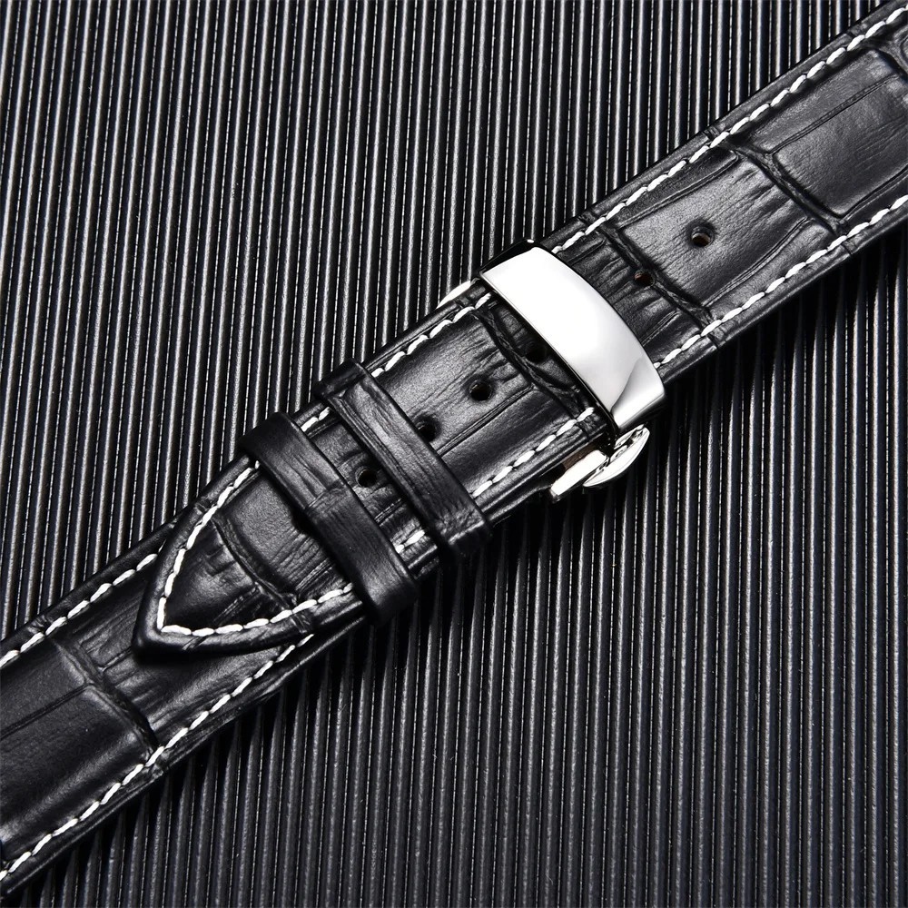 Genuine Calfskin Leather Watch Band 18mm 20mm 22mm 24mm Butterfly Buckle Strap