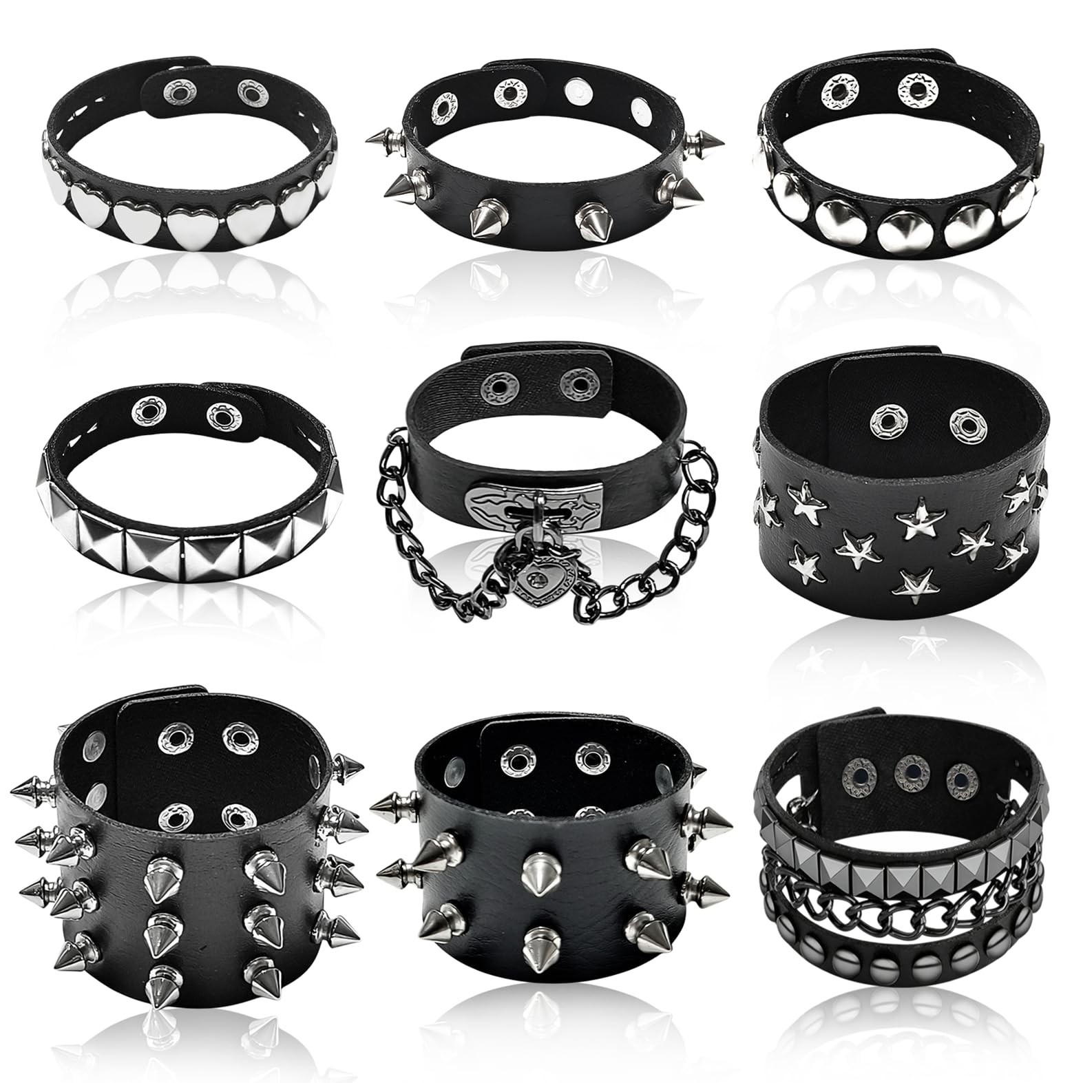 Spiked Leather Bracelet, Emo Punk Wristband, 80s Goth Accessories for Rockers