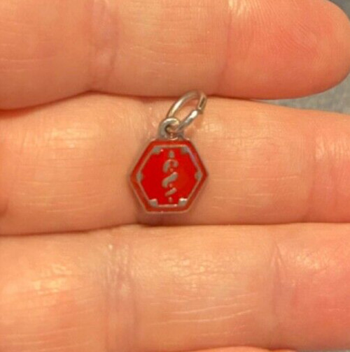 Silver Stainless Steel 10×12 mm Red Enamel Medical ID Alert Caduceus Charm