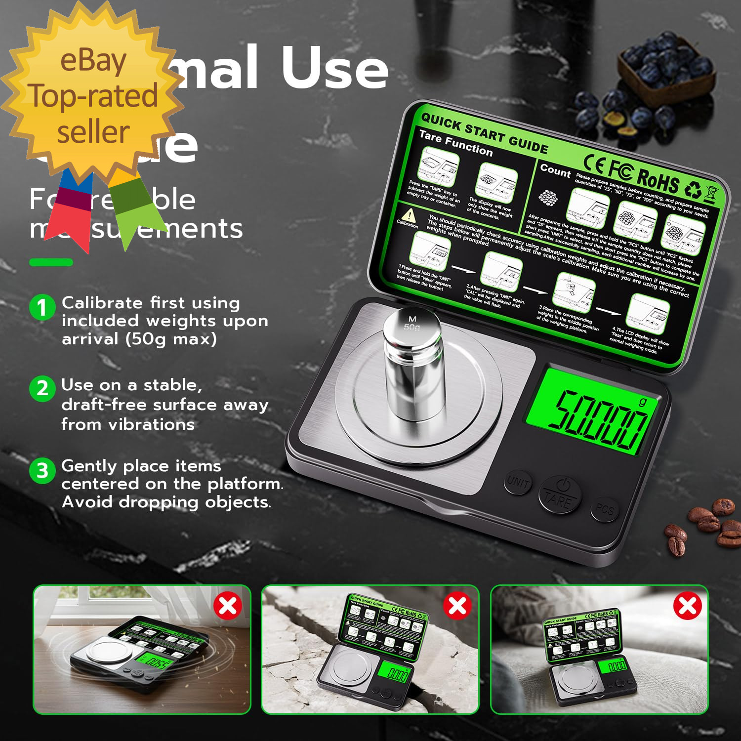 Digital Milligram Scale 50G X 0.001G, Mini Precision Scale with Tare Weight Func